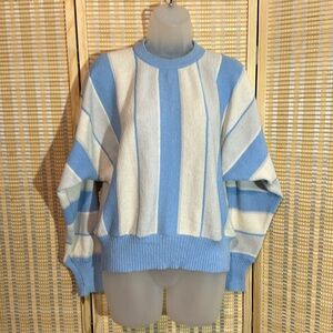 VEB Berliner Strickmoden Vintage 1970s German Blue White Striped Cropped Sweater